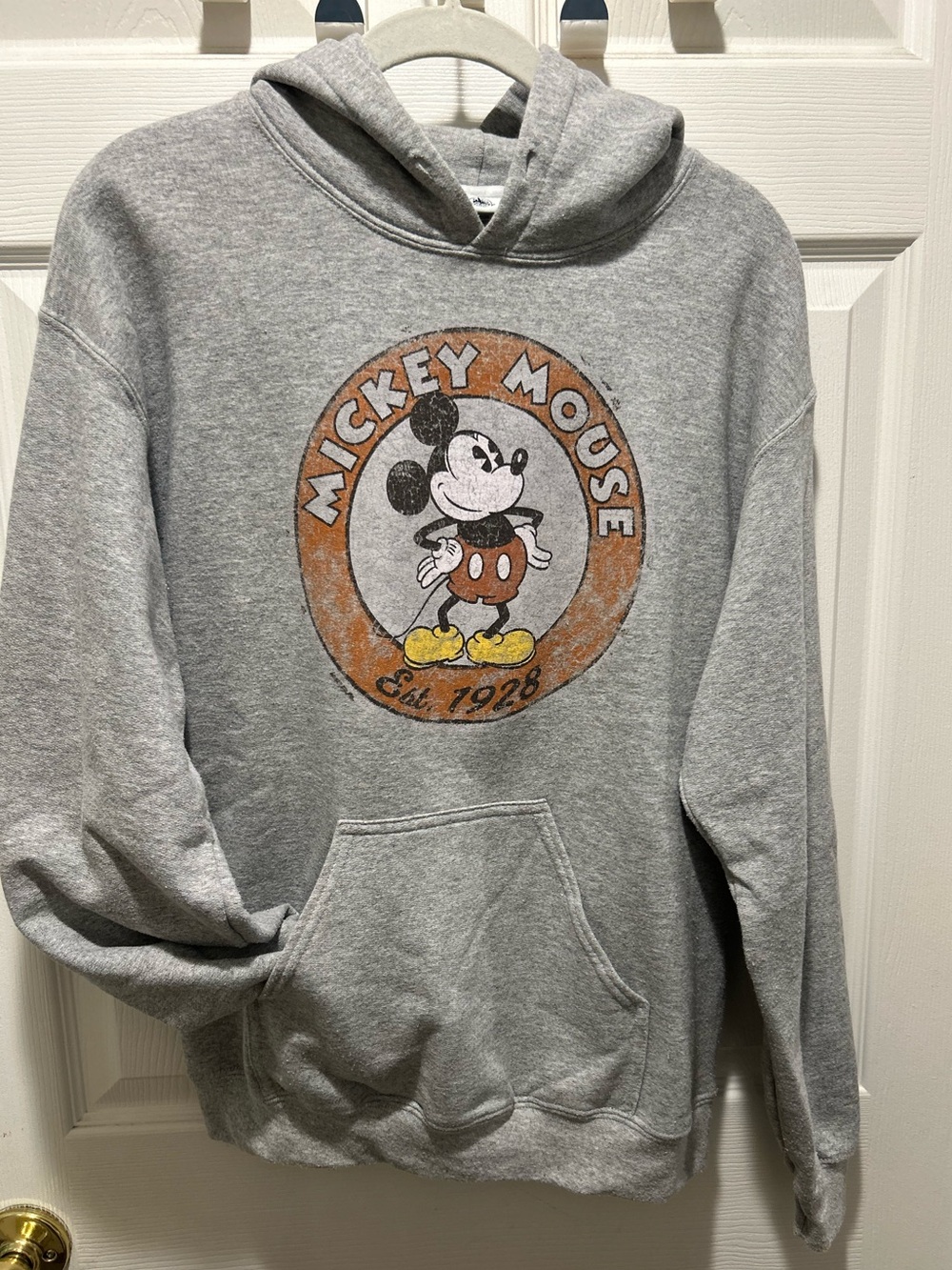 Classic Mickey Mouse Graphic Hoodie Sweatshirt. Grey. Size Small